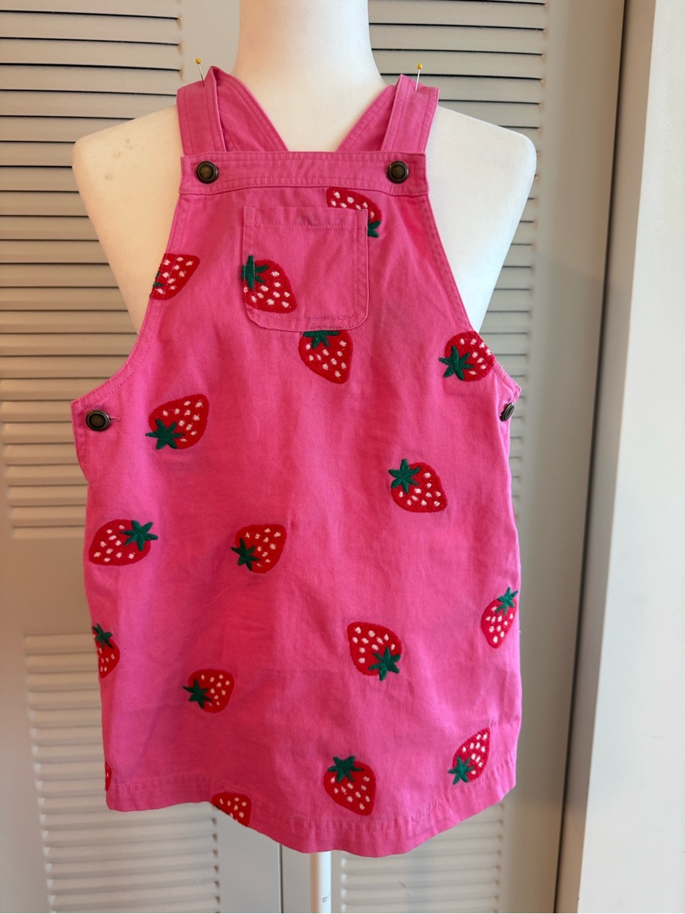 Isaac Mizrahi Hot Pink Strawberry Print Overalls Dress